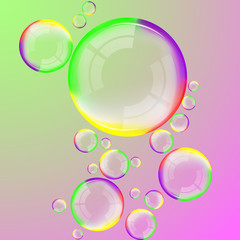 Realistic soap bubbles with rainbow reflection set. Vector illustration - soap bubbles background. Eps10 vector file, contains transparent objects and opacity mask