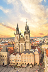 Fototapeta premium Beautiful view of the Old Town Square, and Tyn Church in Prague, Czech Republic