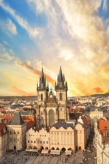 Fototapeta premium Beautiful view of the Old Town Square, and Tyn Church in Prague, Czech Republic