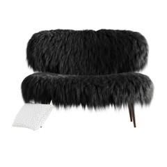 Beautiful black fluffy bench made of wool on an isolated background front view. 3D rendering