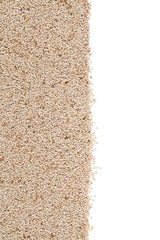 Whole, organic white chia seeds texture border top view from above with copy space