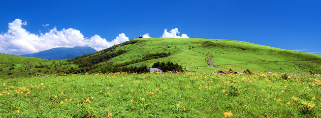 長野県・諏訪市 夏の車山高原のパノラマ風景