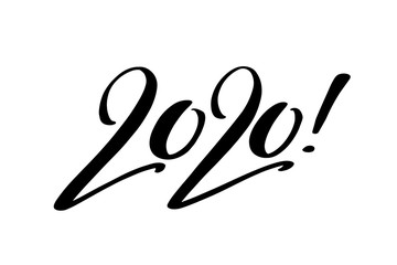 2020 numbers by ink brush. Hand drawn creative calligraphy and brush pen lettering, design for holiday greeting cards and invitations.