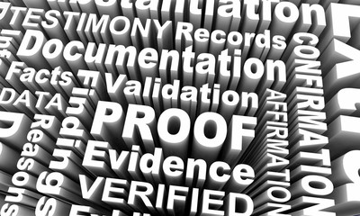 Proof Evidence Facts Information Findings Word Collage 3d Illustration