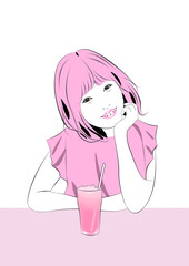 頬杖をつく女の子