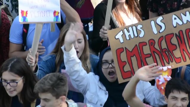 London, United Kingdom - 09 20 2019: Students protest against climate change in London on 20th september