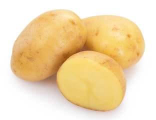 Raw potato on white background