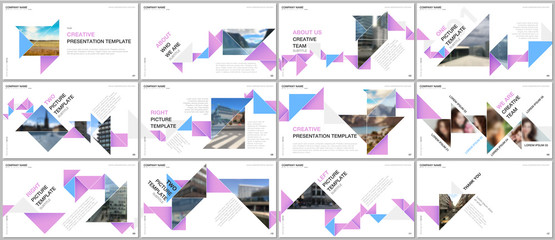 Fototapeta premium Minimal presentations design, portfolio vector templates with colorful triangle origami paper elements. Multipurpose template for presentation slide, flyer leaflet, brochure cover, report, marketing.