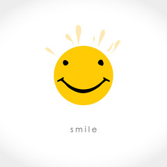 Sunny smiley. Smile. Freehand drawn face smile on a yellow circle. Vector icon.