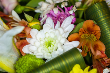 Beautiful gift bouquet of various colorful decorative summer flowers