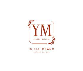 Y M YM Beauty vector initial logo, handwriting logo of initial signature, wedding, fashion, jewerly, boutique, floral and botanical with creative template for any company or business.