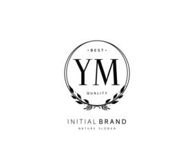 Y M YM Beauty vector initial logo, handwriting logo of initial signature, wedding, fashion, jewerly, boutique, floral and botanical with creative template for any company or business.