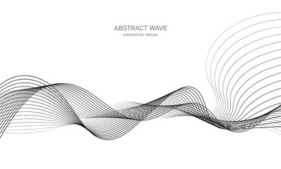 Abstract wave element for design. Digital frequency track equalizer. Stylized line art background. Vector illustration. Wave with lines created using blend tool. Curved wavy line, smooth stripe.