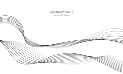 Abstract wave element for design. Digital frequency track equalizer. Stylized line art background. Vector illustration. Wave with lines created using blend tool. Curved wavy line, smooth stripe.