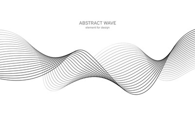 Abstract wave element for design. Digital frequency track equalizer. Stylized line art background. Vector illustration. Wave with lines created using blend tool. Curved wavy line, smooth stripe.