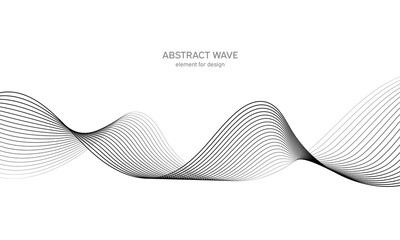 Abstract wave element for design. Digital frequency track equalizer. Stylized line art background. Vector illustration. Wave with lines created using blend tool. Curved wavy line, smooth stripe.