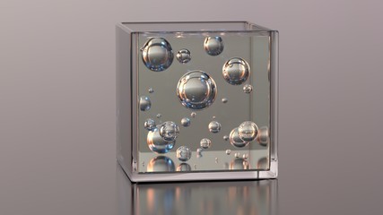 Glass cube with bubbles