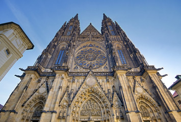 St. Vitus Cathedral inside of the Prague Castle complex built in the 9th century in Prague, Czech...