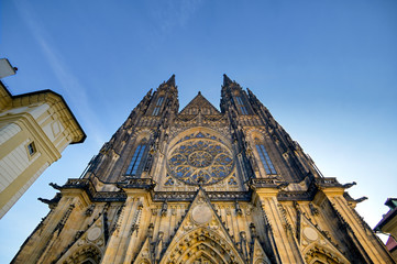 St. Vitus Cathedral inside of the Prague Castle complex built in the 9th century in Prague, Czech...