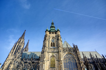 St. Vitus Cathedral inside of the Prague Castle complex built in the 9th century in Prague, Czech...