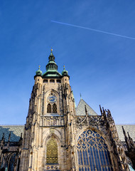 St. Vitus Cathedral inside of the Prague Castle complex built in the 9th century in Prague, Czech...