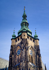 St. Vitus Cathedral inside of the Prague Castle complex built in the 9th century in Prague, Czech...