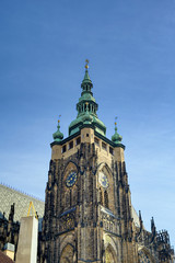 St. Vitus Cathedral inside of the Prague Castle complex built in the 9th century in Prague, Czech...
