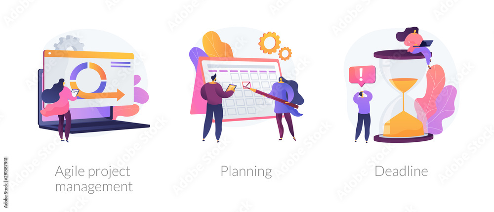 Poster task management and productivity icons set. workflow organization and optimization scheme. agile pro