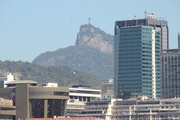 View of Rio de Janeiro buildings with Christ the Redeemer