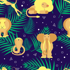 Seamless pattern with palm and animals