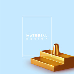Minimal design abstract background with shapes 3d. Realistic render of objects. Creative design poster, minimal art trendy. gold stepped. vector illustration.