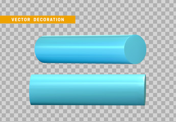 Set of 3d blue Geometric Shapes Objects round steel, bar, metal round timber. Realistic geometry elements on metallic color gradient. Render Decorative figure for design. vector illustration