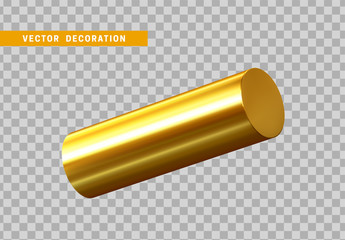 3d Golden Geometric Shapes Objects round steel, bar, metal round timber. Realistic geometry elements on metallic color gradient. Render Decorative gold figure for design. vector illustration