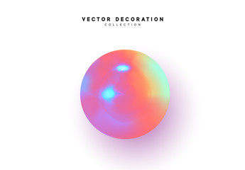 Design 3d object round sphere, ball with gradient holographic color of hologram. vector illustration
