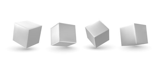 White Cube 3d render. Set square block. Realistic isolated on a white background. vector illustration