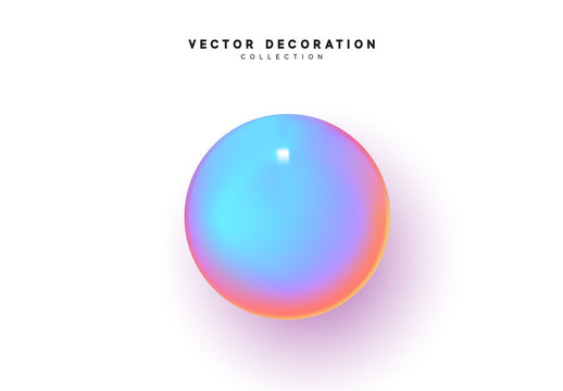 Design 3d object round sphere, ball with gradient holographic color of hologram. vector illustration