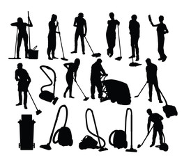 Naklejka premium Cleaning Service Activity Silhouettes, art vector design 