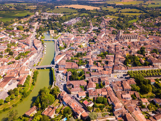 View from drone of Condom cityscape