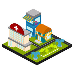 Isolated skyline of a 3d city over a white background - Vector