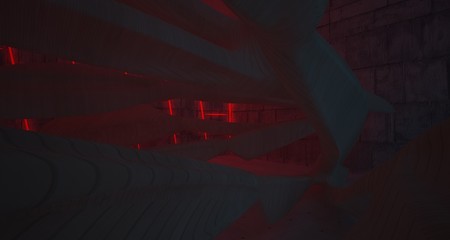 Abstract architectural concrete smooth interior of a minimalist house with color gradient neon lighting. 3D illustration and rendering.