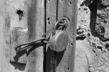 Locked old door in Indian home door 