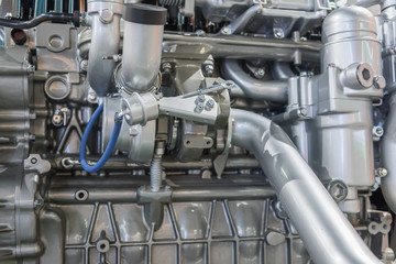 Close-up of brand new turbo diesel engine parts