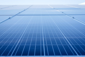 Close up view ,Solar Panel install on roof-deck in big building for generation of electric power, ecology power and green energy concept