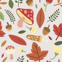 Mushrooms and Leaves in Fall