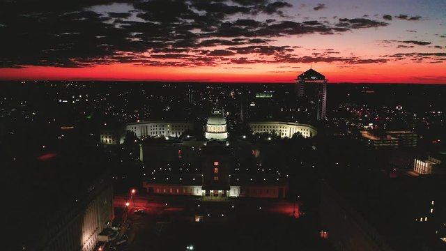 Night Has Fallen in the Downtown City Center of Jackson Mississippi