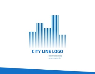 City and Building Logo with Simple and Modern Concept.Designed with a Gradient Blue of Lines; Isolated on White Background.Suitable for Real Estate, Hotel, Apartment Company & Corporate Sign & Symbol.