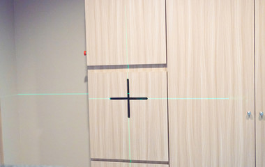 X-ray room at radiology department in the hospital.Light marker of computed tomography scan machine...