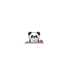 Cute panda working on a laptop, vector illustration © Totostarkk9456