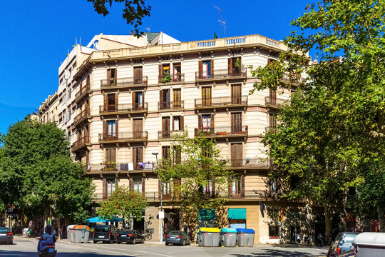 View of the picturesque houses in Eixample district. Barcelona. Spain
