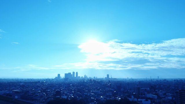名古屋市展望　早朝　ドローン空撮　愛知県　日本